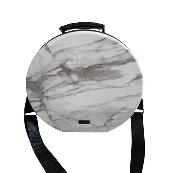 CALPAK Gray White Marble Hat Round Luggage Case w/ Strap - Picture 11 of 16